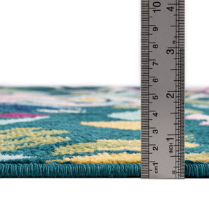 Teal 4' 1 x 6' 1 Bloom Rectangle Area Rug 100% Polypropylene With Cotton Backing Easy Clean Colorful Blooming Flower Floral Carpet for Living Dining Room Office Dorms for Sale at Rug Engine