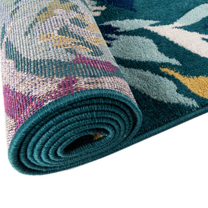 Teal 10' x 14' Bloom Rectangle Area Rug 100% Polypropylene With Cotton Backing Easy Clean Colorful Blooming Flower Floral Carpet for Living Dining Room Office Dorms for Sale at Rug Engine