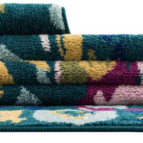 Teal 2' x 3' 1 Bloom Rectangle Area Rug 100% Polypropylene With Cotton Backing Easy Clean Colorful Blooming Flower Floral Carpet for Living Dining Room Office Dorms for Sale at Rug Engine
