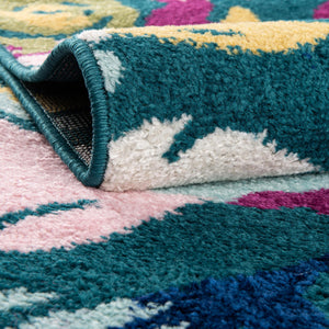 Teal 7' 10 x 7' 10 Bloom Square Area Rug 100% Polypropylene With Cotton Backing Easy Clean Colorful Blooming Flower Floral Carpet for Living Dining Room Office Dorms for Sale at Rug Engine