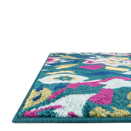 Teal 7' 10 x 7' 10 Bloom Square Area Rug 100% Polypropylene With Cotton Backing Easy Clean Colorful Blooming Flower Floral Carpet for Living Dining Room Office Dorms for Sale at Rug Engine