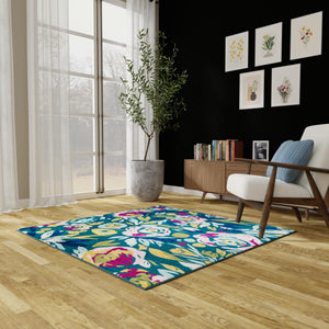 Teal 7' 10 x 7' 10 Bloom Square Area Rug 100% Polypropylene With Cotton Backing Easy Clean Colorful Blooming Flower Floral Carpet for Living Dining Room Office Dorms for Sale at Rug Engine