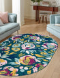 Teal 6' x 9' Bloom Oval Area Rug 100% Polypropylene With Cotton Backing Easy Clean Colorful Blooming Flower Floral Carpet for Living Dining Room Office Dorms for Sale at Rug Engine