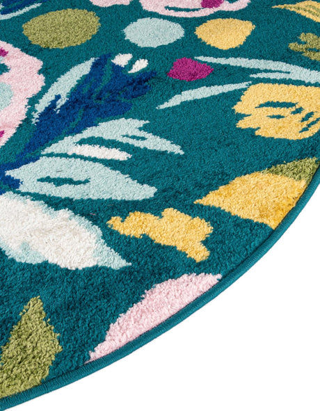 Teal 6' x 9' Bloom Oval Area Rug 100% Polypropylene With Cotton Backing Easy Clean Colorful Blooming Flower Floral Carpet for Living Dining Room Office Dorms for Sale at Rug Engine