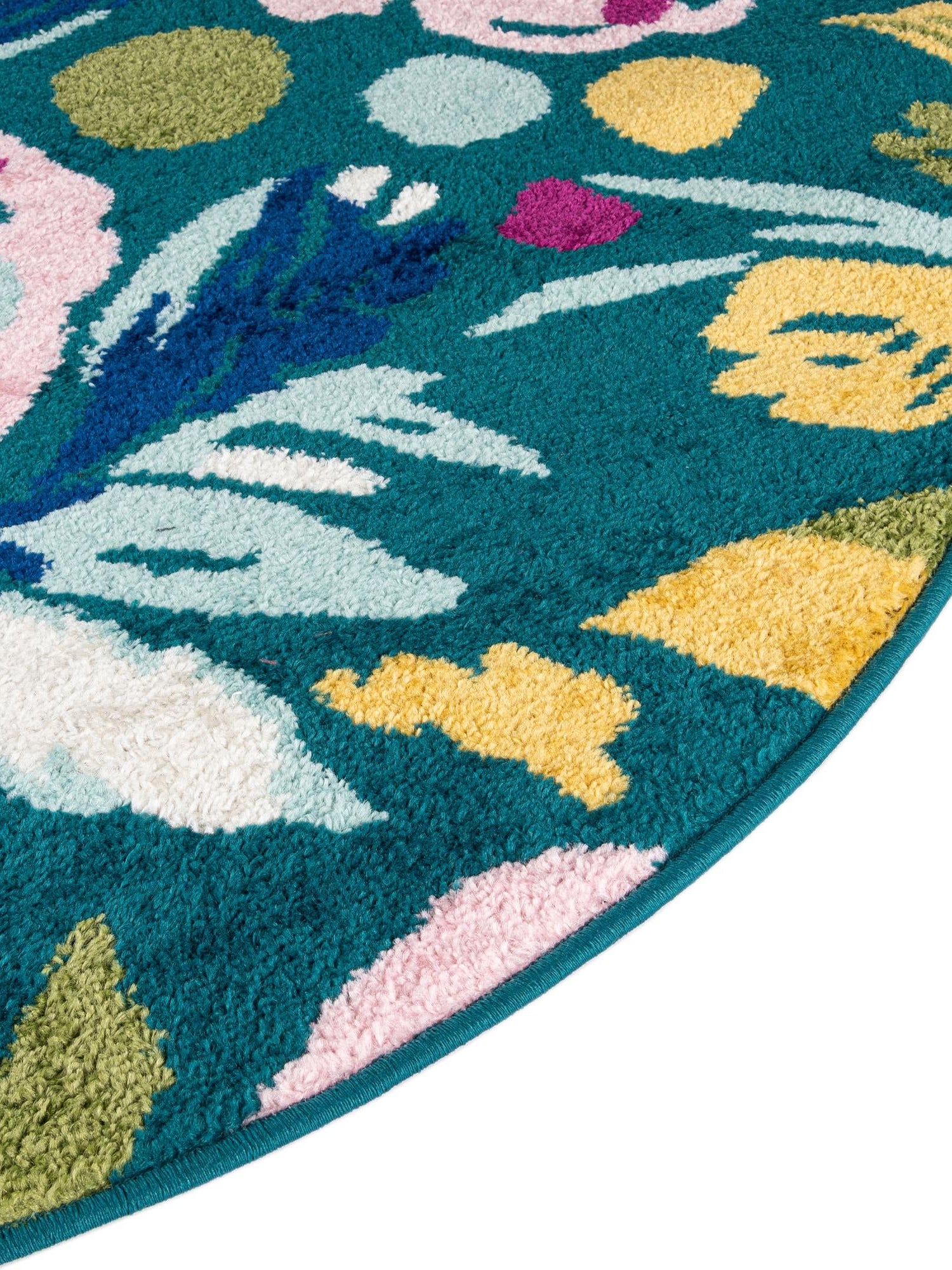 Teal 7' 10 x 10' Bloom Oval Area Rug 100% Polypropylene With Cotton Backing Easy Clean Colorful Blooming Flower Floral Carpet for Living Dining Room Office Dorms for Sale at Rug Engine