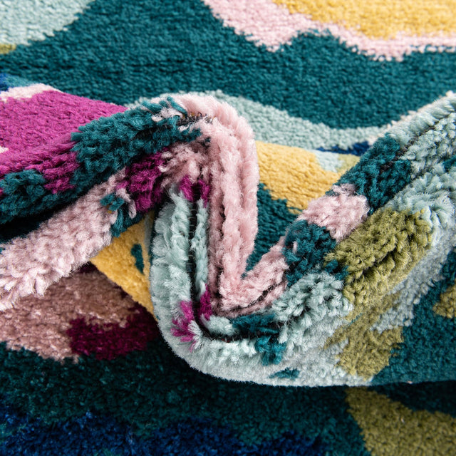 Teal 7' x 7' Bloom Octagon Area Rug 100% Polypropylene With Cotton Backing Easy Clean Colorful Blooming Flower Floral Carpet for Living Dining Room Office Dorms for Sale at Rug Engine