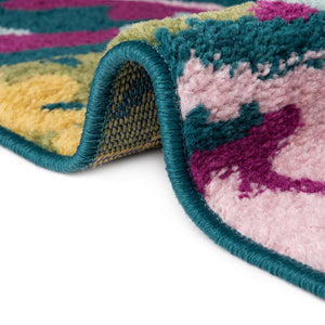 Teal 7' x 7' Bloom Octagon Area Rug 100% Polypropylene With Cotton Backing Easy Clean Colorful Blooming Flower Floral Carpet for Living Dining Room Office Dorms for Sale at Rug Engine