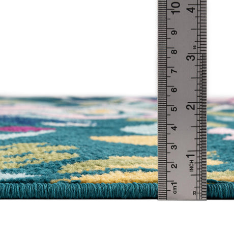Teal 2' x 8' Bloom Runner Area Rug 100% Polypropylene With Cotton Backing Easy Clean Colorful Blooming Flower Floral Carpet for Living Dining Room Office Dorms for Sale at Rug Engine