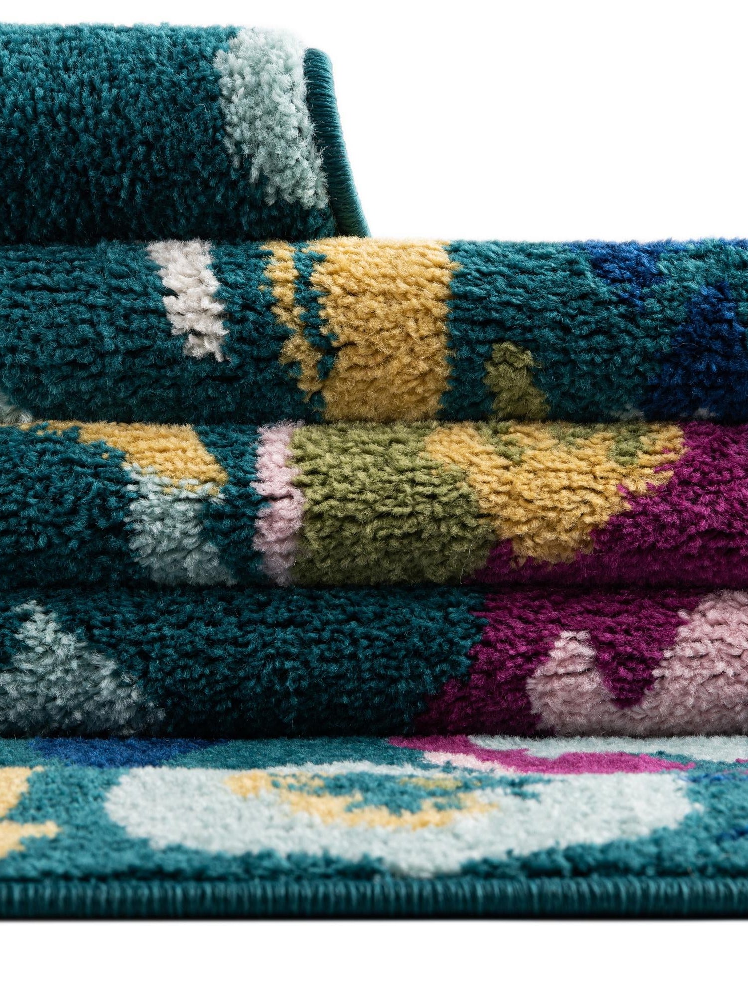 Teal 2' 7 x 12' Bloom Runner Area Rug 100% Polypropylene With Cotton Backing Easy Clean Colorful Blooming Flower Floral Carpet for Living Dining Room Office Dorms for Sale at Rug Engine