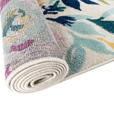 White 7' 10 x 10' Bloom Rectangle Area Rug 100% Polypropylene With Cotton Backing Easy Clean Colorful Blooming Flower Floral Carpet for Living Dining Room Office Dorms for Sale at Rug Engine