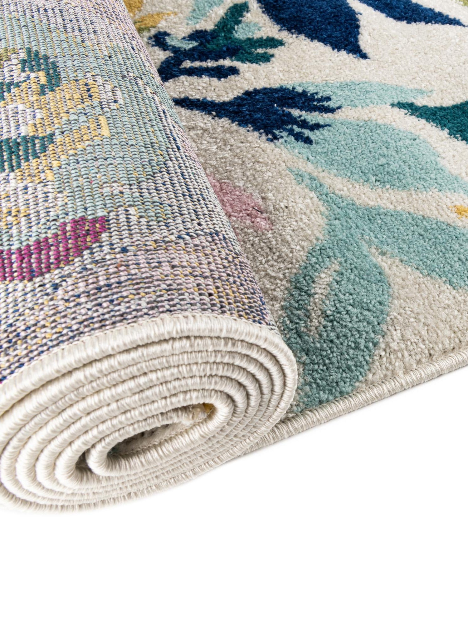 White 6' x 9' Bloom Rectangle Area Rug 100% Polypropylene With Cotton Backing Easy Clean Colorful Blooming Flower Floral Carpet for Living Dining Room Office Dorms for Sale at Rug Engine
