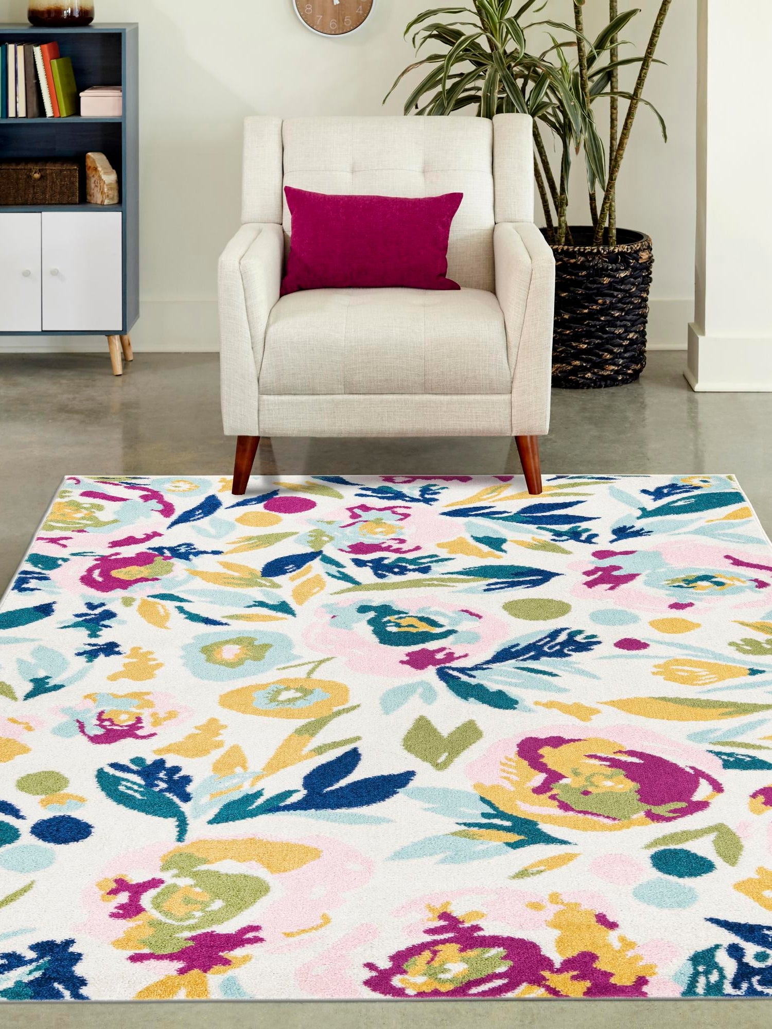 White 10' x 14' Bloom Rectangle Area Rug 100% Polypropylene With Cotton Backing Easy Clean Colorful Blooming Flower Floral Carpet for Living Dining Room Office Dorms for Sale at Rug Engine