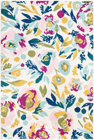 White 4' x 6' Bloom Rectangle Area Rug 100% Polypropylene With Cotton Backing Easy Clean Colorful Blooming Flower Floral Carpet for Living Dining Room Office Dorms for Sale at Rug Engine