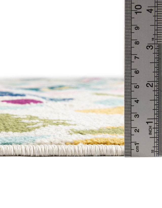White 6' 1 x 6' 1 Bloom Round Area Rug 100% Polypropylene With Cotton Backing Easy Clean Colorful Blooming Flower Floral Carpet for Living Dining Room Office Dorms for Sale at Rug Engine