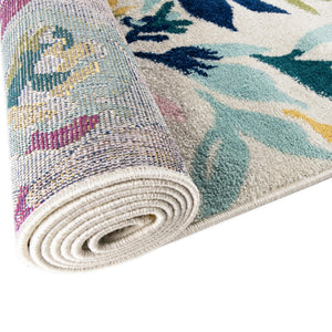 White 7' 10 x 7' 10 Bloom Square Area Rug 100% Polypropylene With Cotton Backing Easy Clean Colorful Blooming Flower Floral Carpet for Living Dining Room Office Dorms for Sale at Rug Engine