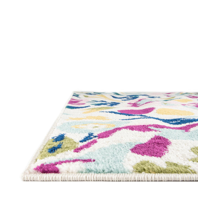 White 2' 7 x 12' Bloom Runner Area Rug 100% Polypropylene With Cotton Backing Easy Clean Colorful Blooming Flower Floral Carpet for Living Dining Room Office Dorms for Sale at Rug Engine