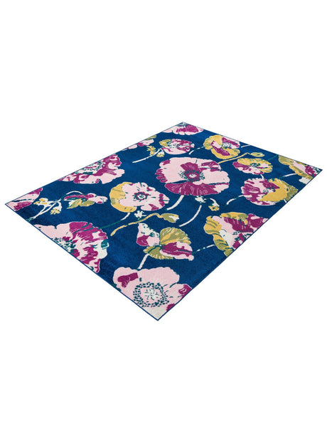 Navy Blue 6' x 9' Bloom Rectangle Area Rug 100% Polypropylene With Cotton Backing Easy Clean Colorful Blooming Flower Floral Carpet for Living Dining Room Office Dorms for Sale at Rug Engine