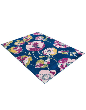 Navy Blue 6' x 9' Bloom Rectangle Area Rug 100% Polypropylene With Cotton Backing Easy Clean Colorful Blooming Flower Floral Carpet for Living Dining Room Office Dorms for Sale at Rug Engine