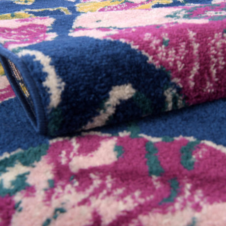 Navy Blue 7' 10 x 10' Bloom Rectangle Area Rug 100% Polypropylene With Cotton Backing Easy Clean Colorful Blooming Flower Floral Carpet for Living Dining Room Office Dorms for Sale at Rug Engine