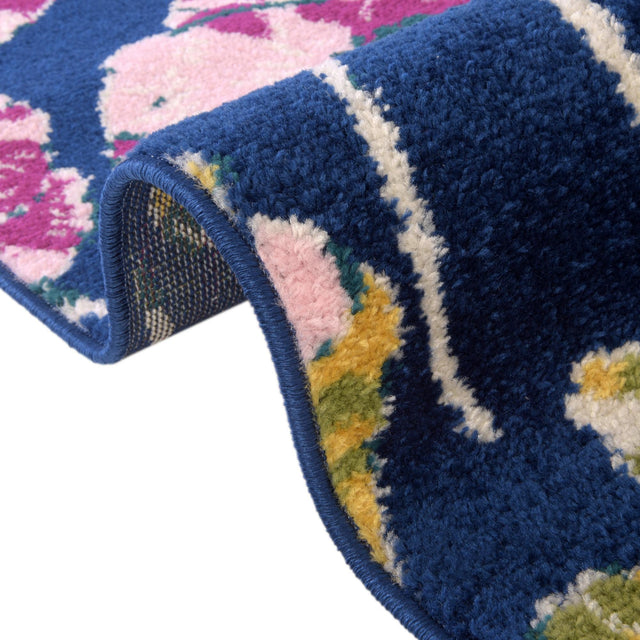 Navy Blue 4' x 6' Bloom Rectangle Area Rug 100% Polypropylene With Cotton Backing Easy Clean Colorful Blooming Flower Floral Carpet for Living Dining Room Office Dorms for Sale at Rug Engine