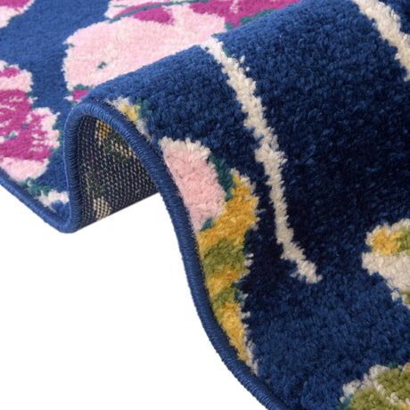 Navy Blue 3' x 5' 3 Bloom Rectangle Area Rug 100% Polypropylene With Cotton Backing Easy Clean Colorful Blooming Flower Floral Carpet for Living Dining Room Office Dorms for Sale at Rug Engine
