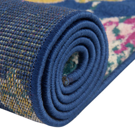 Navy Blue 5' 3 x 8' Bloom Rectangle Area Rug 100% Polypropylene With Cotton Backing Easy Clean Colorful Blooming Flower Floral Carpet for Living Dining Room Office Dorms for Sale at Rug Engine