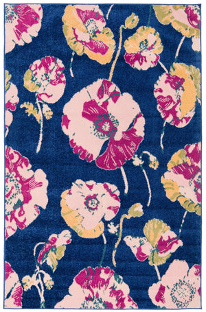 Navy Blue 5' 3 x 8' Bloom Rectangle Area Rug 100% Polypropylene With Cotton Backing Easy Clean Colorful Blooming Flower Floral Carpet for Living Dining Room Office Dorms for Sale at Rug Engine