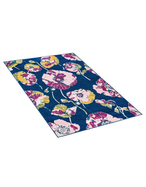 Navy Blue 4' x 6' Bloom Rectangle Area Rug 100% Polypropylene With Cotton Backing Easy Clean Colorful Blooming Flower Floral Carpet for Living Dining Room Office Dorms for Sale at Rug Engine