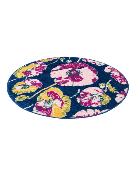 Navy Blue 3' 3 x 3' 3 Bloom Round Area Rug 100% Polypropylene With Cotton Backing Easy Clean Colorful Blooming Flower Floral Carpet for Living Dining Room Office Dorms for Sale at Rug Engine
