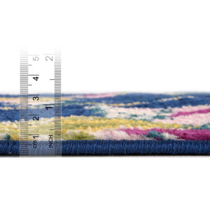 Navy Blue 7' x 7' Bloom Round Area Rug 100% Polypropylene With Cotton Backing Easy Clean Colorful Blooming Flower Floral Carpet for Living Dining Room Office Dorms for Sale at Rug Engine