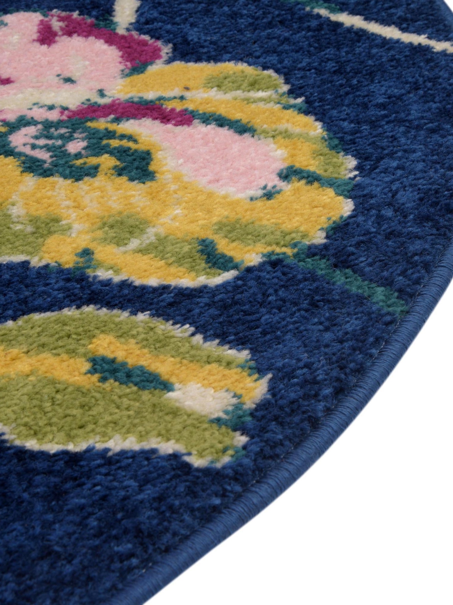 Navy Blue 3' 3 x 3' 3 Bloom Round Area Rug 100% Polypropylene With Cotton Backing Easy Clean Colorful Blooming Flower Floral Carpet for Living Dining Room Office Dorms for Sale at Rug Engine