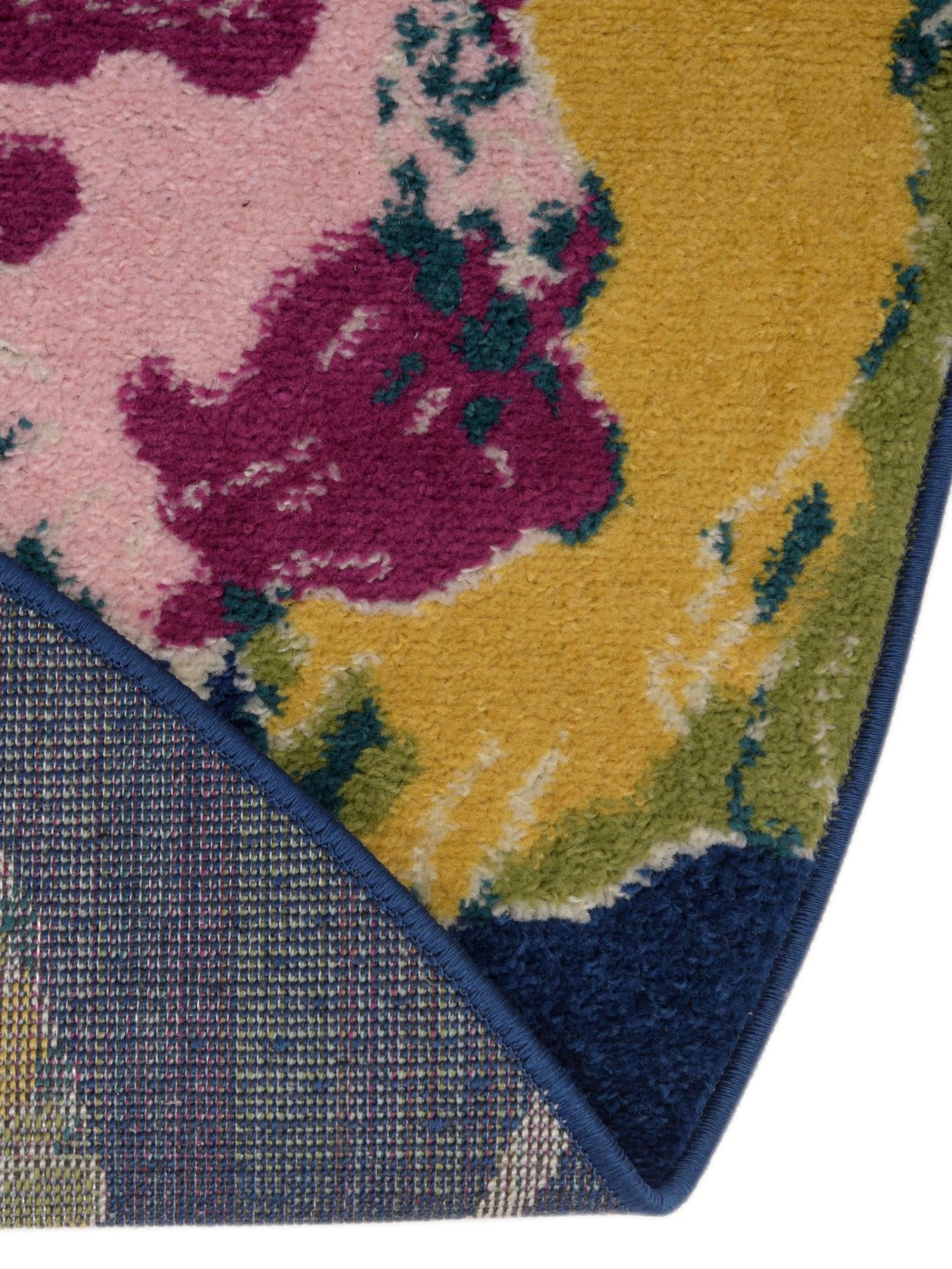 Navy Blue 6' x 6' Bloom Round Area Rug 100% Polypropylene With Cotton Backing Easy Clean Colorful Blooming Flower Floral Carpet for Living Dining Room Office Dorms for Sale at Rug Engine