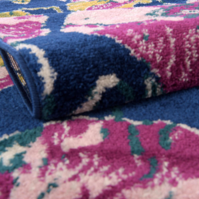 Navy Blue 6' x 9' Bloom Oval Area Rug 100% Polypropylene With Cotton Backing Easy Clean Colorful Blooming Flower Floral Carpet for Living Dining Room Office Dorms for Sale at Rug Engine