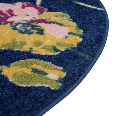 Navy Blue 5' 3 x 7' 10 Bloom Oval Area Rug 100% Polypropylene With Cotton Backing Easy Clean Colorful Blooming Flower Floral Carpet for Living Dining Room Office Dorms for Sale at Rug Engine
