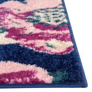 Navy Blue 7' x 7' Bloom Octagon Area Rug 100% Polypropylene With Cotton Backing Easy Clean Colorful Blooming Flower Floral Carpet for Living Dining Room Office Dorms for Sale at Rug Engine