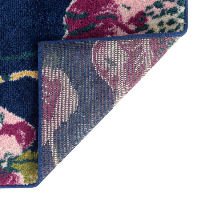 Navy Blue 7' x 7' Bloom Octagon Area Rug 100% Polypropylene With Cotton Backing Easy Clean Colorful Blooming Flower Floral Carpet for Living Dining Room Office Dorms for Sale at Rug Engine
