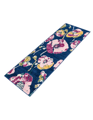 Navy Blue 2' x 6' Bloom Runner Area Rug 100% Polypropylene With Cotton Backing Easy Clean Colorful Blooming Flower Floral Carpet for Living Dining Room Office Dorms for Sale at Rug Engine