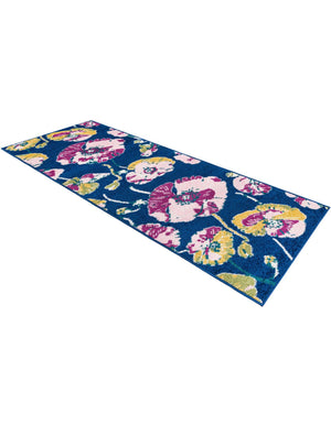 Navy Blue 2' x 8' Bloom Runner Area Rug 100% Polypropylene With Cotton Backing Easy Clean Colorful Blooming Flower Floral Carpet for Living Dining Room Office Dorms for Sale at Rug Engine