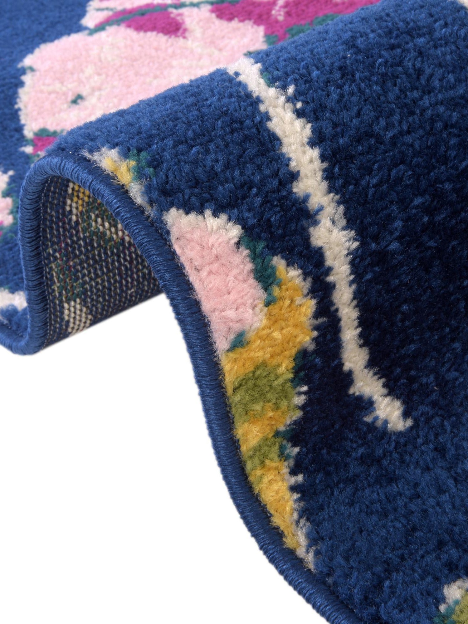 Navy Blue 2' 7 x 12' Bloom Runner Area Rug 100% Polypropylene With Cotton Backing Easy Clean Colorful Blooming Flower Floral Carpet for Living Dining Room Office Dorms for Sale at Rug Engine