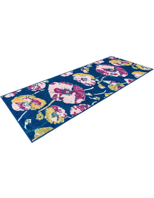 Navy Blue 2' x 8' Bloom Runner Area Rug 100% Polypropylene With Cotton Backing Easy Clean Colorful Blooming Flower Floral Carpet for Living Dining Room Office Dorms for Sale at Rug Engine