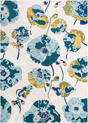 White 10' x 14' Bloom Rectangle Area Rug 100% Polypropylene With Cotton Backing Easy Clean Colorful Blooming Flower Floral Carpet for Living Dining Room Office Dorms for Sale at Rug Engine