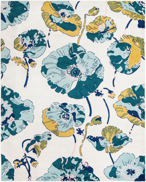White 7' 10 x 10' Bloom Rectangle Area Rug 100% Polypropylene With Cotton Backing Easy Clean Colorful Blooming Flower Floral Carpet for Living Dining Room Office Dorms for Sale at Rug Engine
