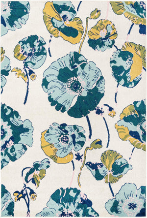 White 6' x 9' Bloom Rectangle Area Rug 100% Polypropylene With Cotton Backing Easy Clean Colorful Blooming Flower Floral Carpet for Living Dining Room Office Dorms for Sale at Rug Engine