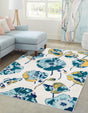 White 5' 3 x 8' Bloom Rectangle Area Rug 100% Polypropylene With Cotton Backing Easy Clean Colorful Blooming Flower Floral Carpet for Living Dining Room Office Dorms for Sale at Rug Engine