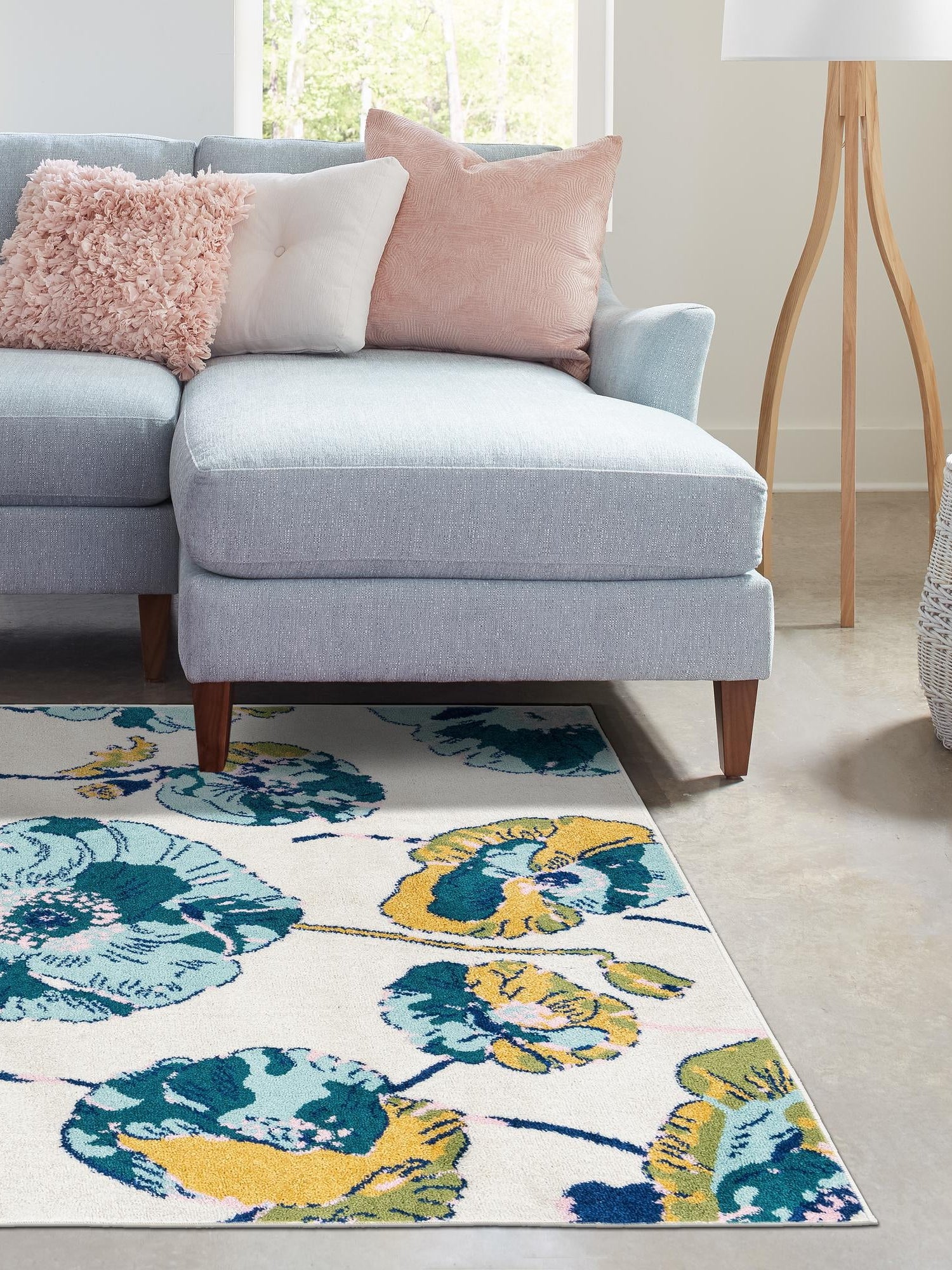 White 7' 10 x 10' Bloom Rectangle Area Rug 100% Polypropylene With Cotton Backing Easy Clean Colorful Blooming Flower Floral Carpet for Living Dining Room Office Dorms for Sale at Rug Engine