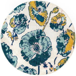 White 3' 3 x 3' 3 Bloom Round Area Rug 100% Polypropylene With Cotton Backing Easy Clean Colorful Blooming Flower Floral Carpet for Living Dining Room Office Dorms for Sale at Rug Engine