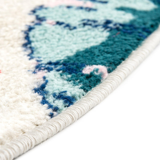 White 5' 3 x 5' 3 Bloom Round Area Rug 100% Polypropylene With Cotton Backing Easy Clean Colorful Blooming Flower Floral Carpet for Living Dining Room Office Dorms for Sale at Rug Engine