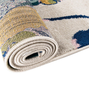 White 7' x 7' Bloom Round Area Rug 100% Polypropylene With Cotton Backing Easy Clean Colorful Blooming Flower Floral Carpet for Living Dining Room Office Dorms for Sale at Rug Engine