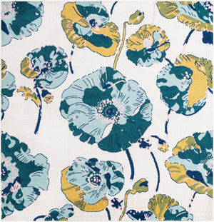 White 7' 10 x 7' 10 Bloom Square Area Rug 100% Polypropylene With Cotton Backing Easy Clean Colorful Blooming Flower Floral Carpet for Living Dining Room Office Dorms for Sale at Rug Engine