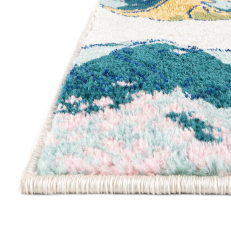 White 7' x 7' Bloom Octagon Area Rug 100% Polypropylene With Cotton Backing Easy Clean Colorful Blooming Flower Floral Carpet for Living Dining Room Office Dorms for Sale at Rug Engine